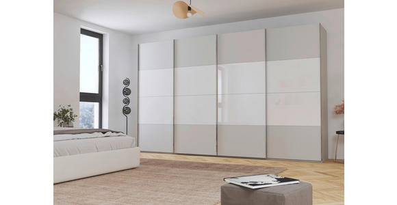 SCHWEBETÜRENSCHRANK  in Weiß, Seidengrau  - Chromfarben/Seidengrau, KONVENTIONELL, Glas/Holzwerkstoff (361/235/68cm) - Novel