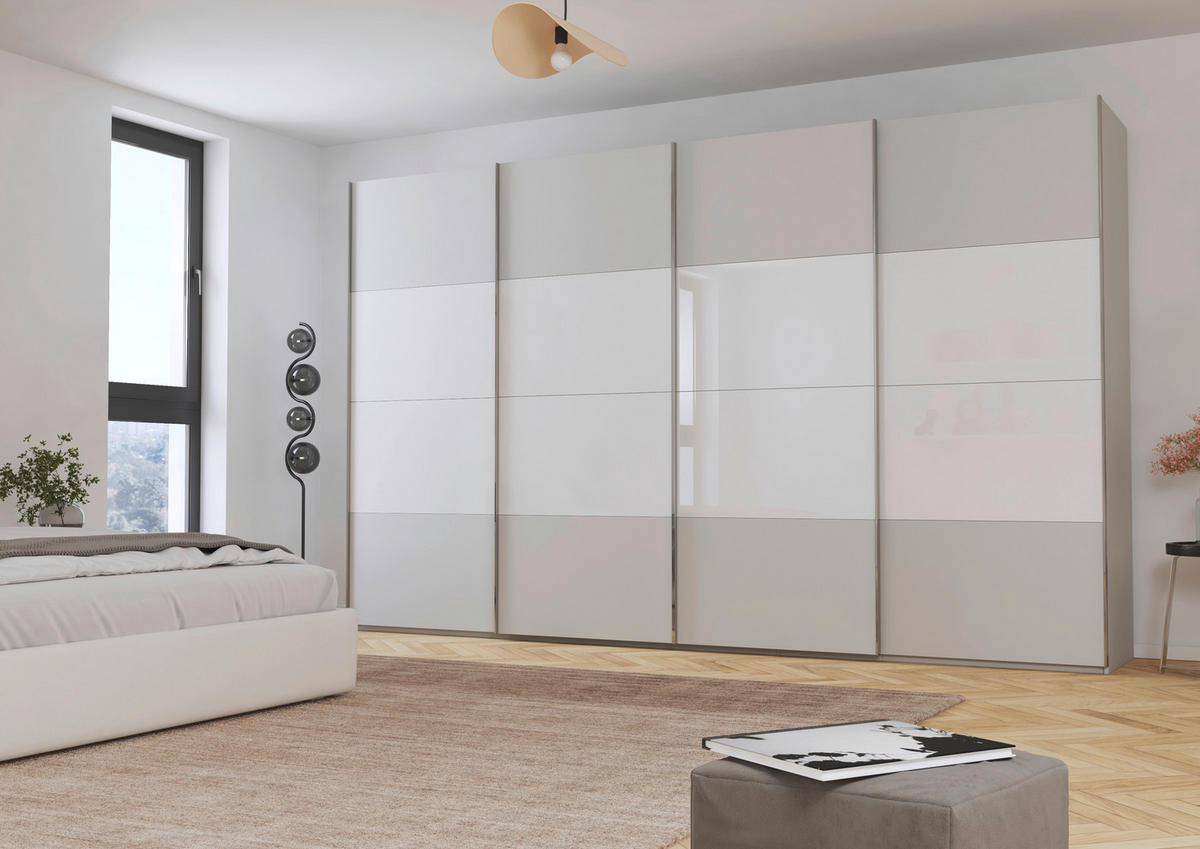 SCHWEBETÜRENSCHRANK - Chromfarben/Seidengrau, KONVENTIONELL, Glas/Holzwerkstoff (361/235/68cm) - Novel