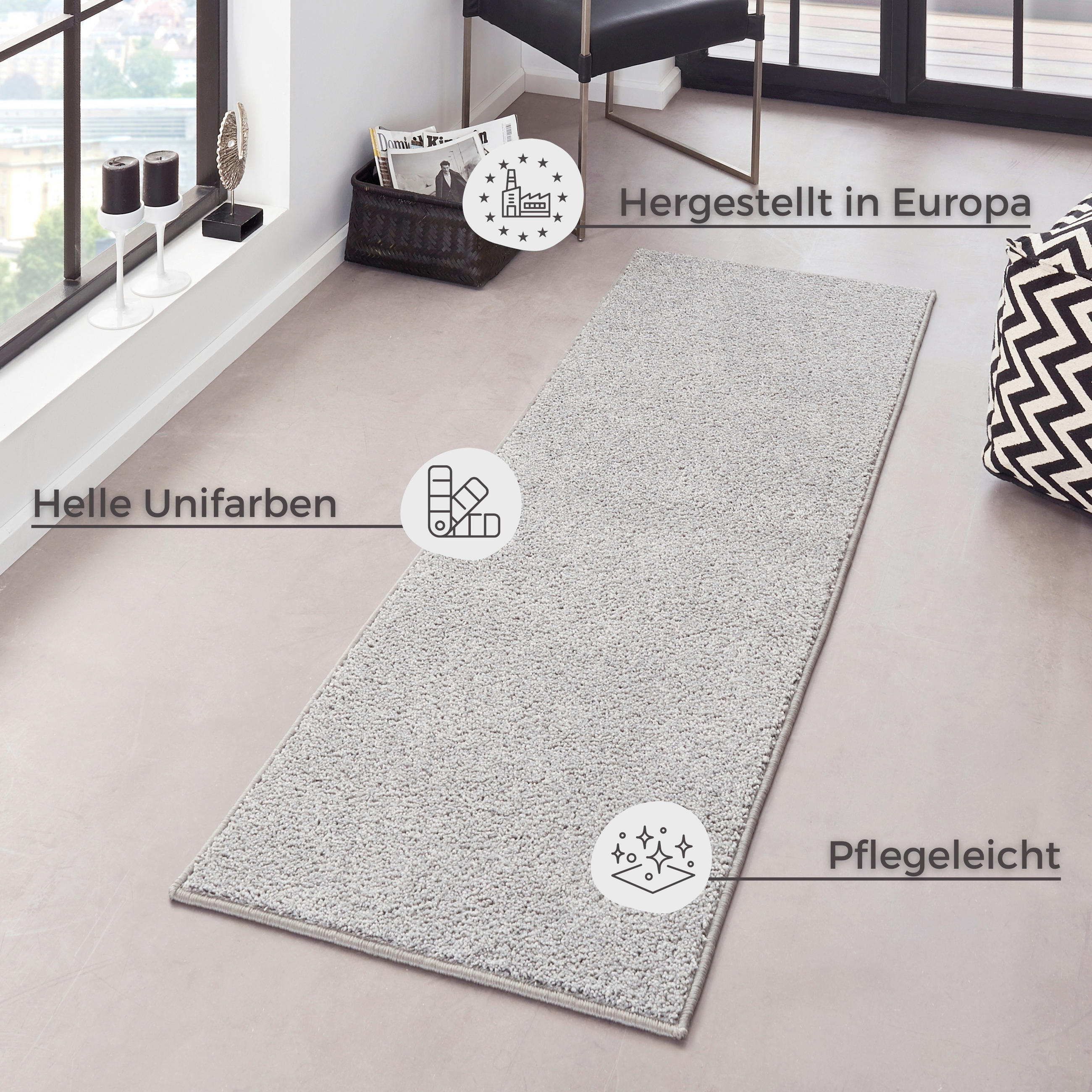LÄUFER 80/400 cm Pure  - Hellgrau, Basics, Kunststoff (80/400cm)