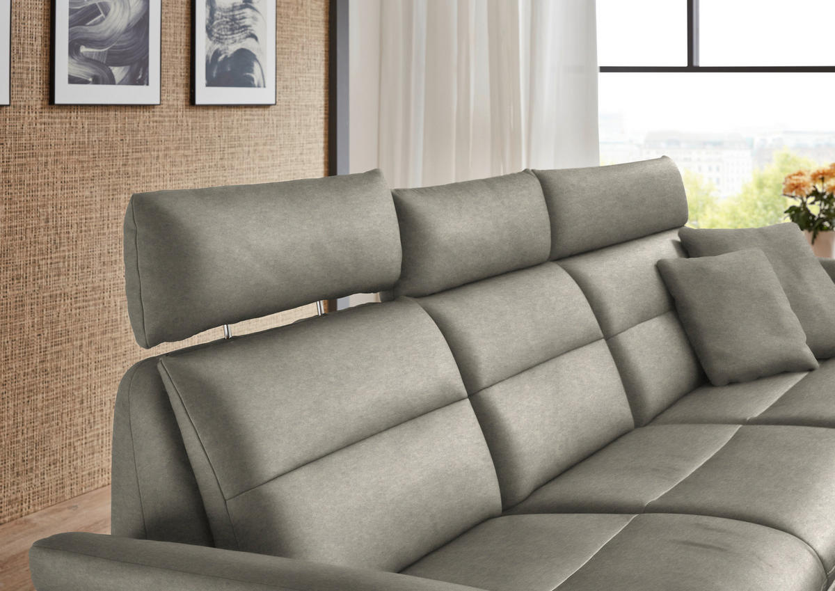 ECKSOFA in Echtleder Hellgrau  - Hellgrau/Schwarz, Design, Leder/Metall (300/157cm) - Dieter Knoll