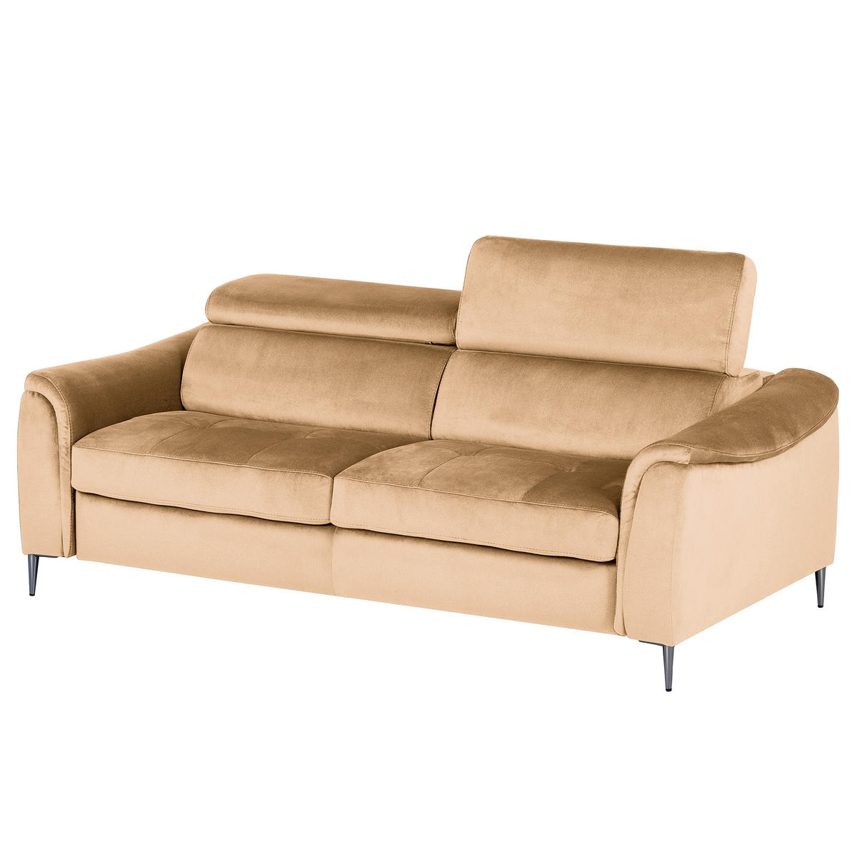 SCHLAFSOFA Samt Beige Rücken echt, Liegefunktion  - Beige/Schwarz, Design, Textil/Metall (203/77-98/103cm) - MID.YOU