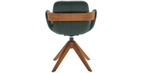 ARMLEHNSTUHL  Lederauswahl, Stoffauswahl, Typenauswahl, Sitzfläche 360° drehbar, automatische Rückholfunktion  Echtleder  - Dunkelgrün/Eichefarben, Natur, Leder/Holz (60/86/60cm) - Valnatura