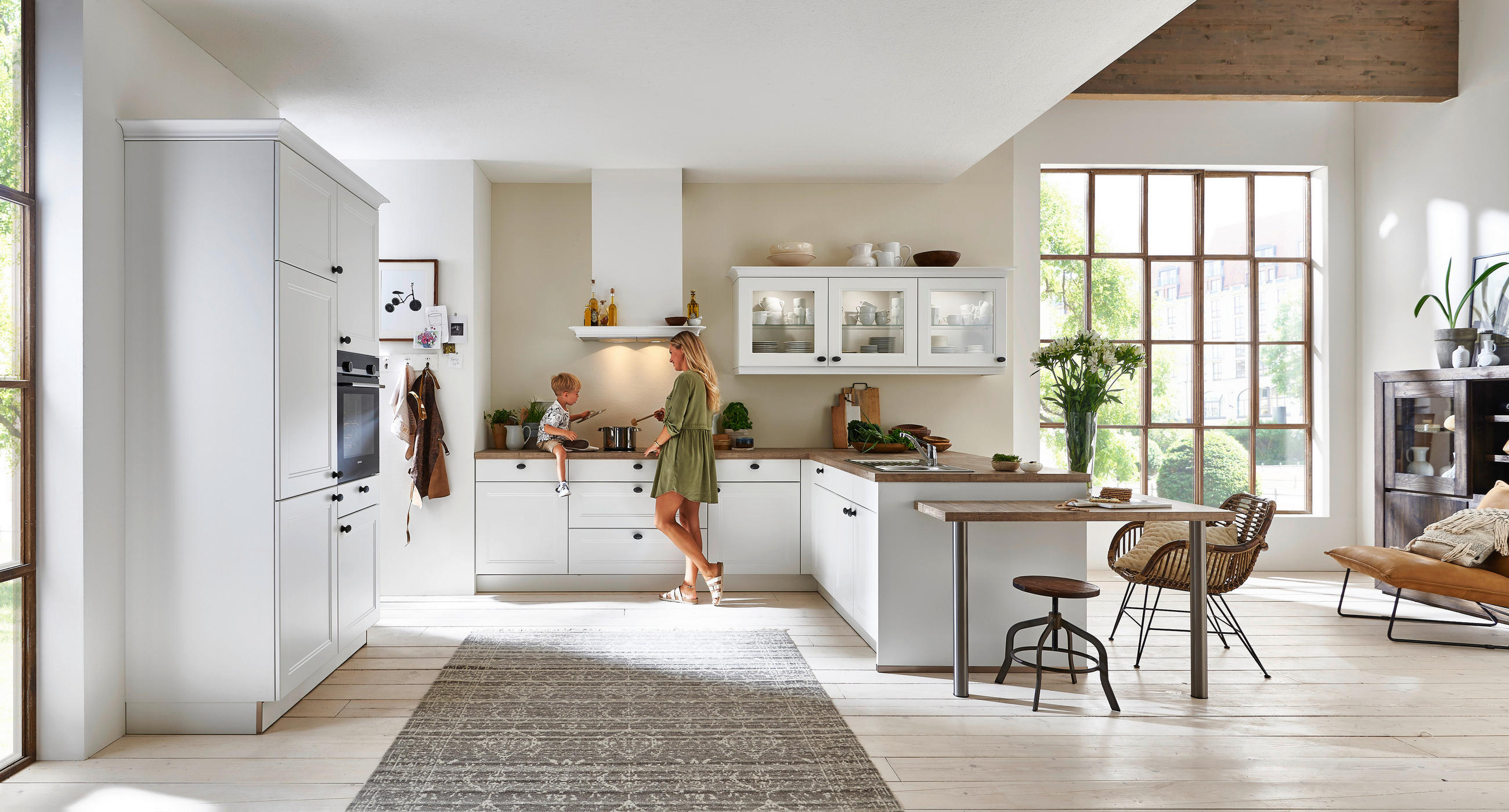 EINBAUKÜCHE   - Eichefarben/Weiß, Design, Holzwerkstoff - Dieter Knoll