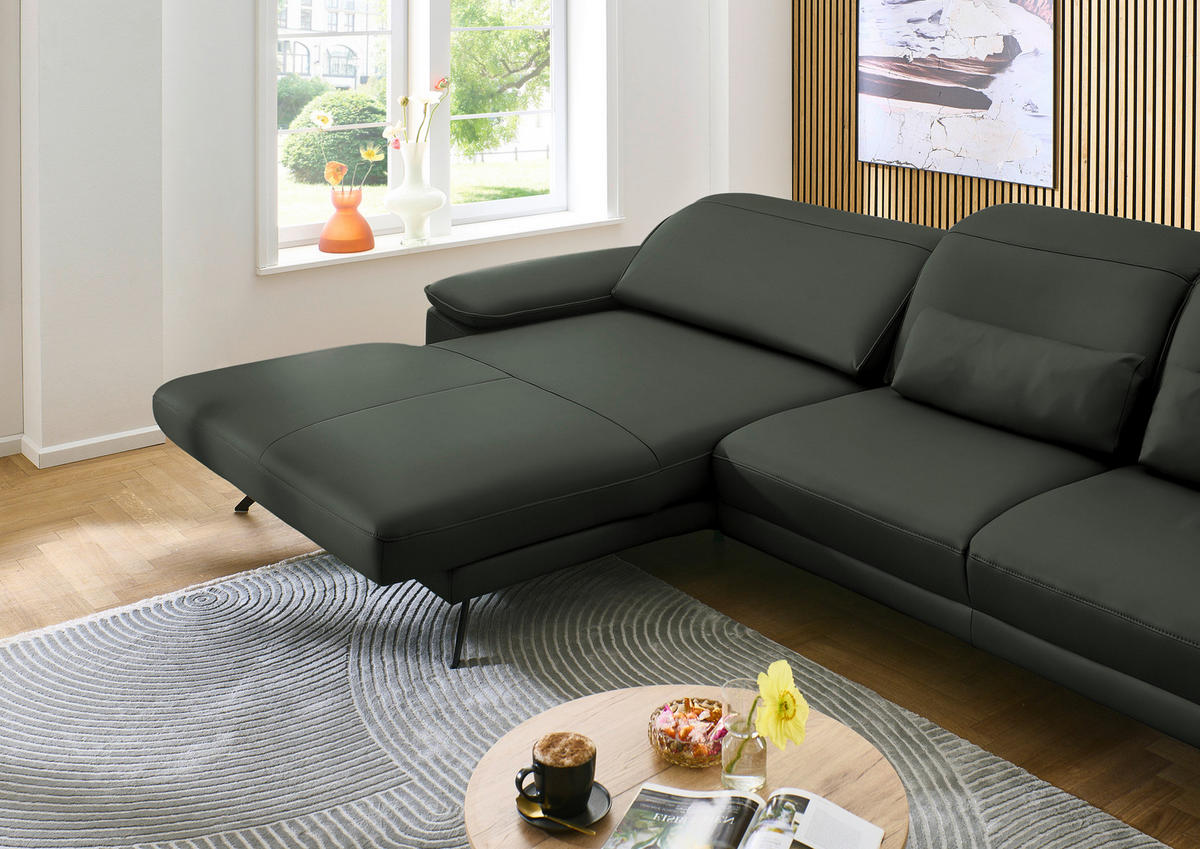 ECKSOFA in Echtleder Dunkelgrün  - Dunkelgrün/Schwarz, Design, Leder/Metall (193/332cm) - Dieter Knoll