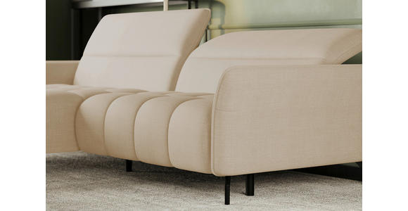 ECKSOFA Beige Flachgewebe Rücken echt, Kopfteilverstellung, Sitztiefenverstellung  - Beige/Schwarz, KONVENTIONELL, Textil/Metall (175/272cm) - Carryhome