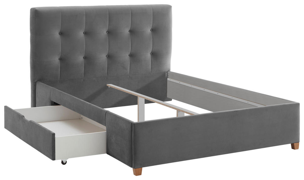 STOPPAD SÄNG 140/200 cm  i grå  - grå/naturfärgad, Modern, trä/textil (140/200cm) - Carryhome