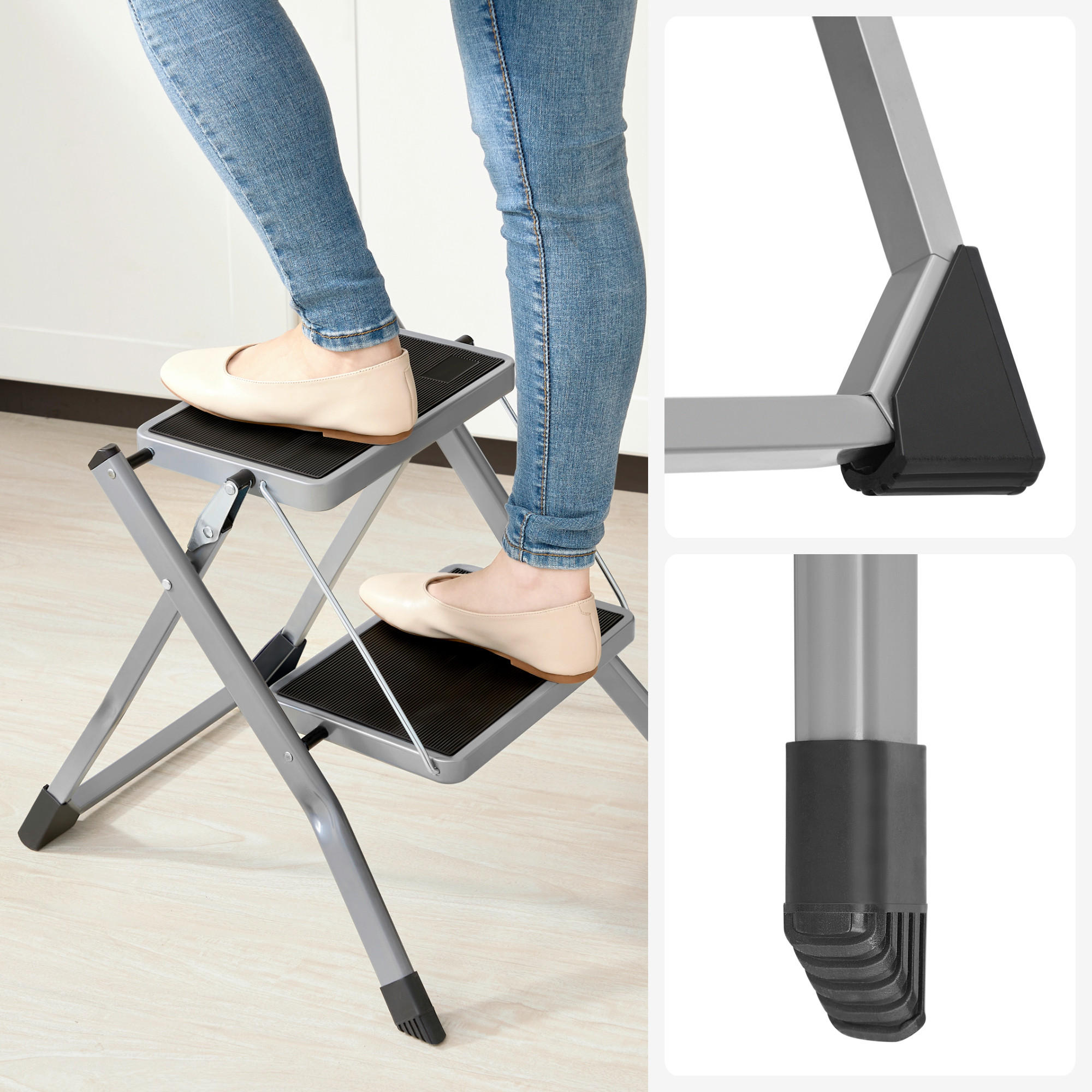 KLAPPTRITTLEITER - Grau, Basics, Metall (49/43/47cm)