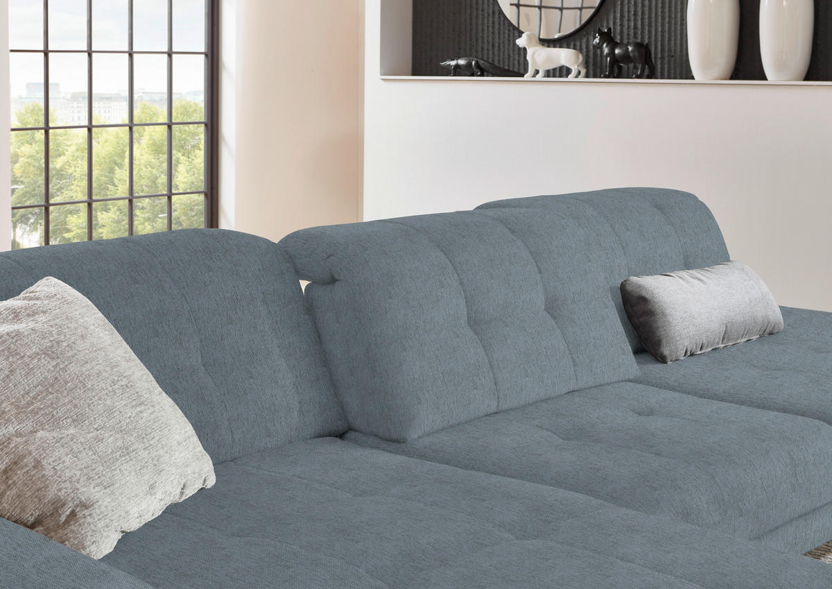 ECKSOFA in Flachgewebe Blaugrau  - Blaugrau/Schwarz, Design, Textil/Metall (190/309cm) - Beldomo Style