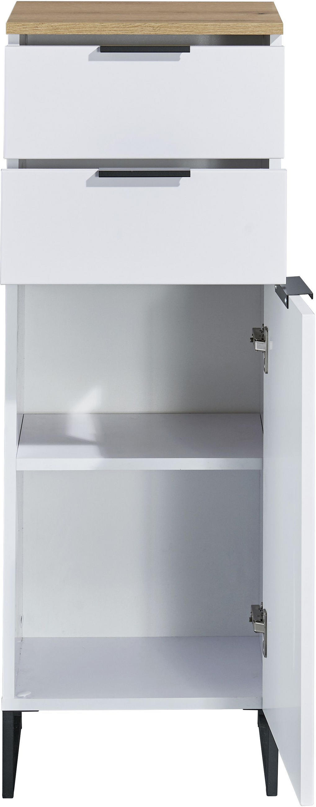 MIDISCHRANK 38/106/32 cm  - Eichefarben/Schwarz, KONVENTIONELL, Holzwerkstoff/Metall (38/106/32cm) - home24
