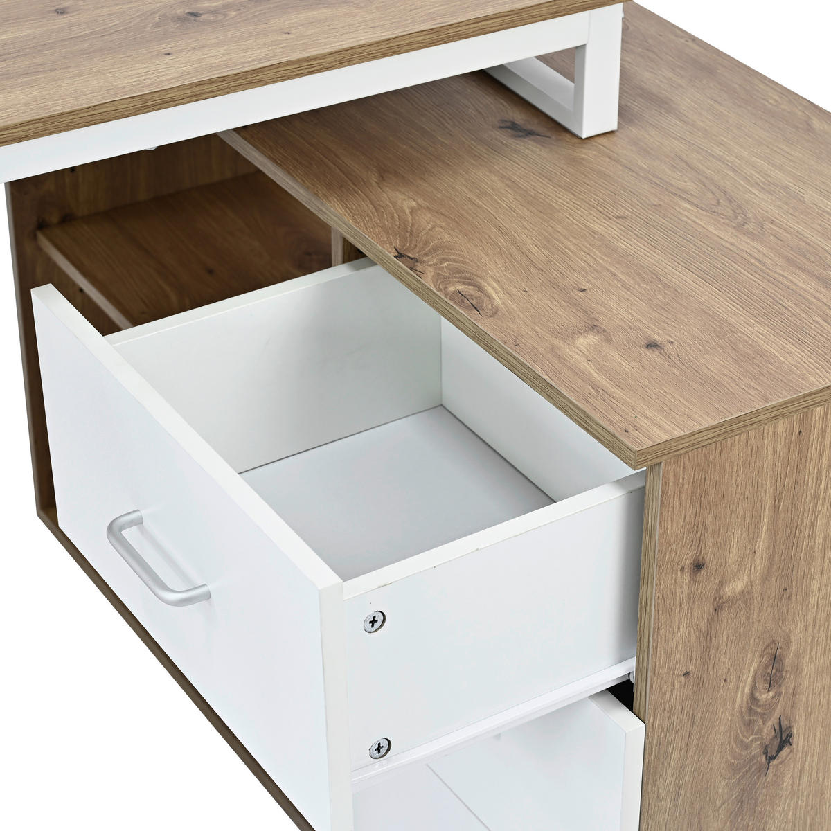 ECKSCHREIBTISCH 156/100/75 cm  in Silberfarben, Weiß, Eiche Artisan  - Silberfarben/Weiß, Design, Holzwerkstoff/Metall (156/100/75cm) - Carryhome