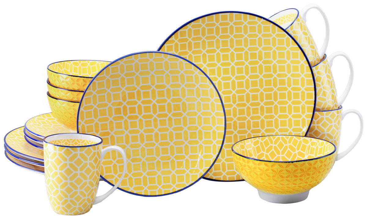 KOMBISERVICE Weiß, Currygelb Mediterran Curry 16-teilig 4 Personen  - Currygelb/Weiß, Basics, Keramik - Creatable