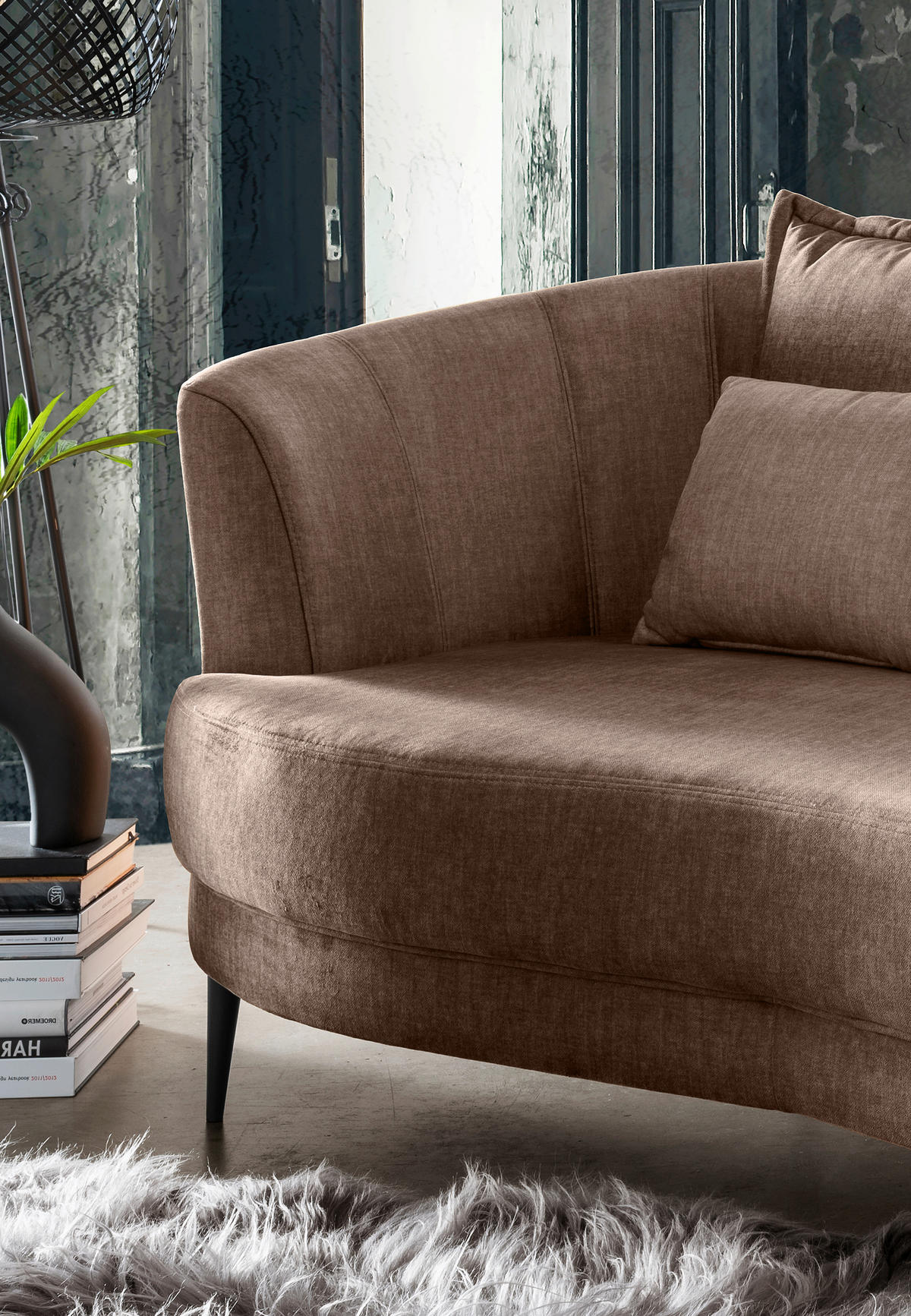 OTTOMANE in Velours Hellbraun  - Hellbraun/Schwarz, Modern, Textil/Metall (211/85/101cm) - Livetastic