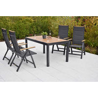 GARTENTISCHGRUPPE beschichtet Aluminium  - Graphitfarben/Naturfarben, KONVENTIONELL, Kunststoff/Textil - Gardenson