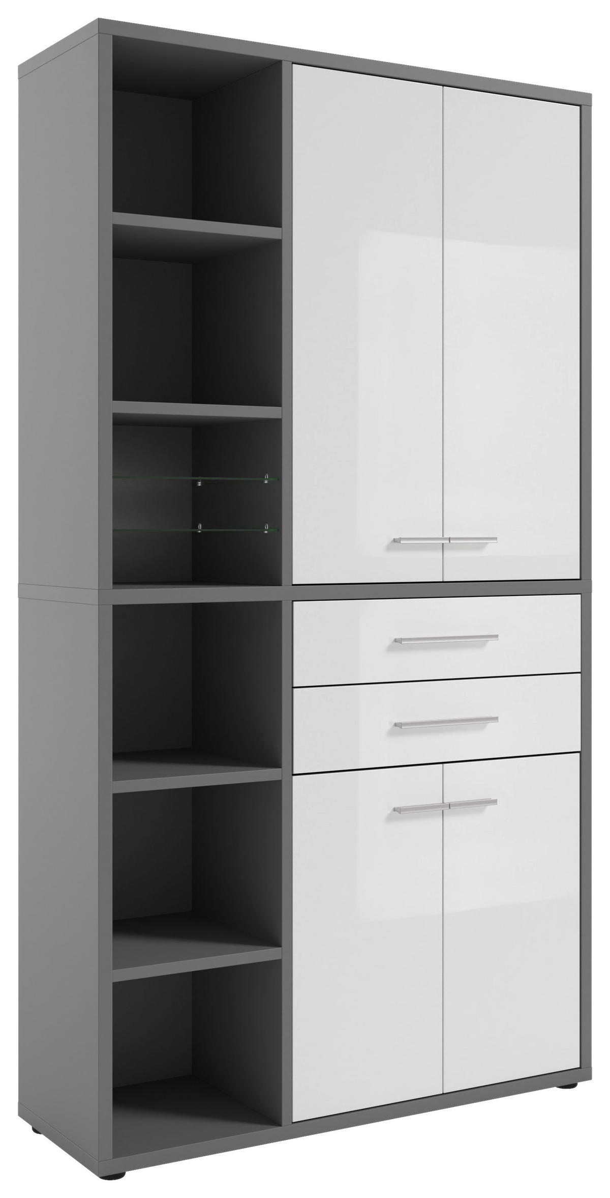 AKTENSCHRANK Grau, Weiß  - Weiß/Grau, MODERN, Glas/Holzwerkstoff (116,5/215,4/40cm)