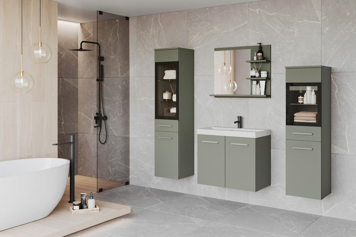 BADEZIMMER 5-teilig  in  - Weiss/Grün, Lifestyle, Glas/Keramik (120,4/131,5/34,5cm) - P & B