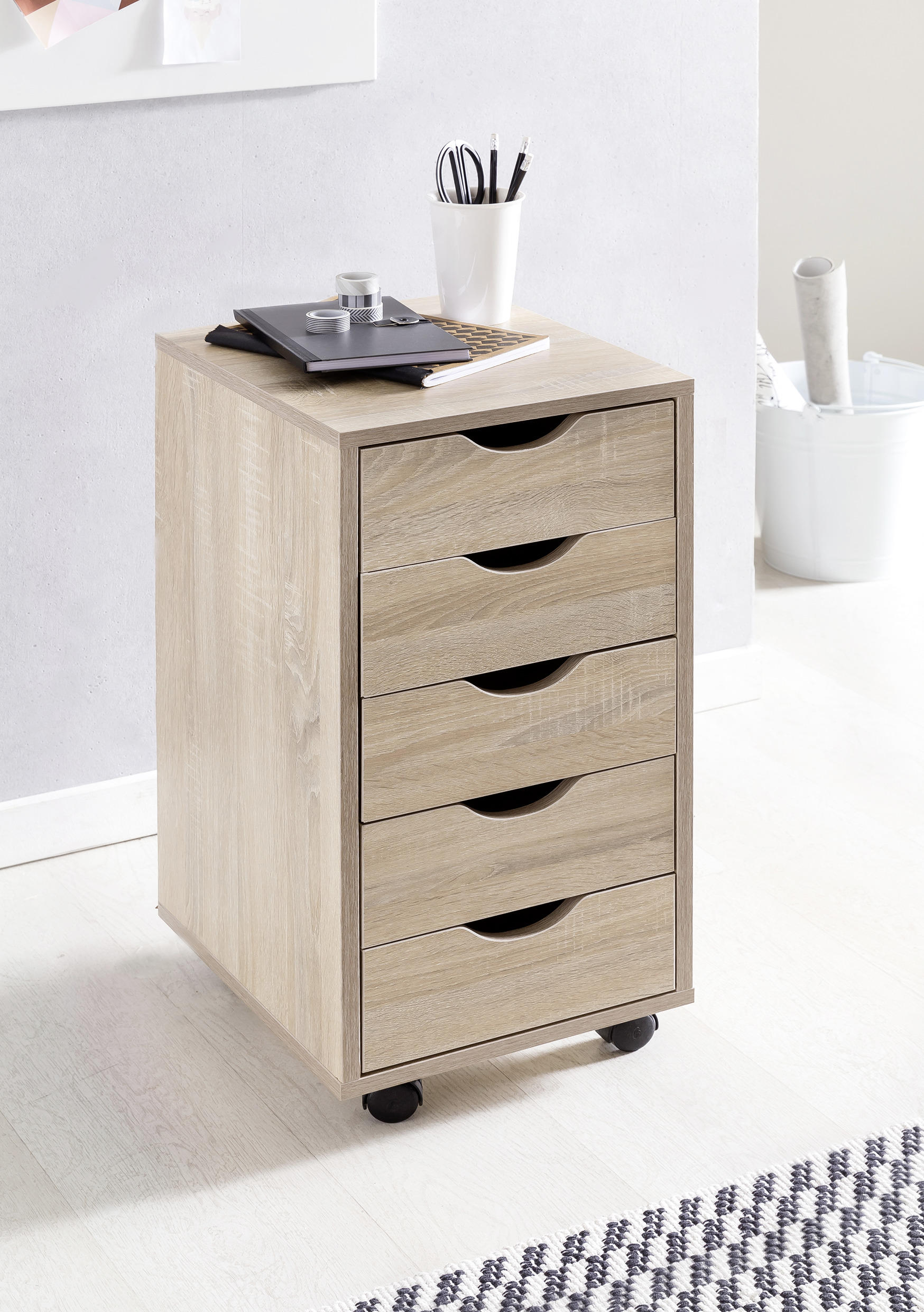 ROLLCONTAINER Eichefarben  - Eichefarben, MODERN, Holzwerkstoff/Kunststoff (33/68/38cm) - MID.YOU