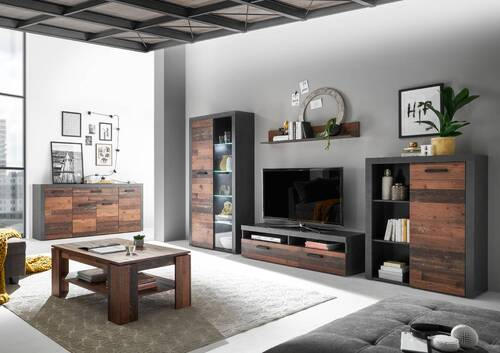 SIDEBOARD 180/90/38 cm  in Eichefarben, Dunkelgrau  - Eichefarben/Dunkelgrau, Design, Holzwerkstoff/Kunststoff (180/90/38cm) - MID.YOU