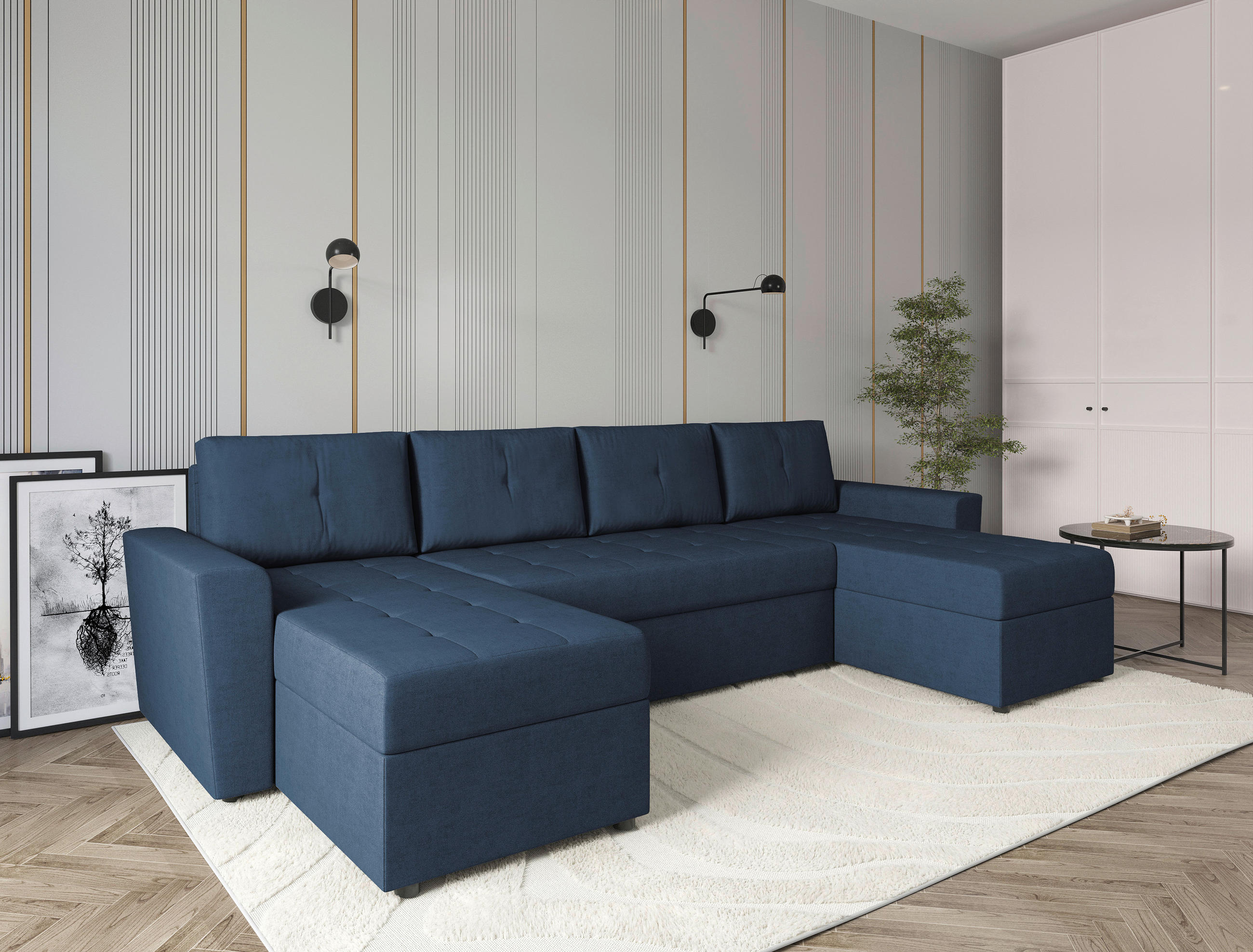 WOHNLANDSCHAFT TERMOLI Dunkelblau Jacquard  - Schwarz/Dunkelblau, Design, Kunststoff/Textil (155/296/155cm) - MID.YOU