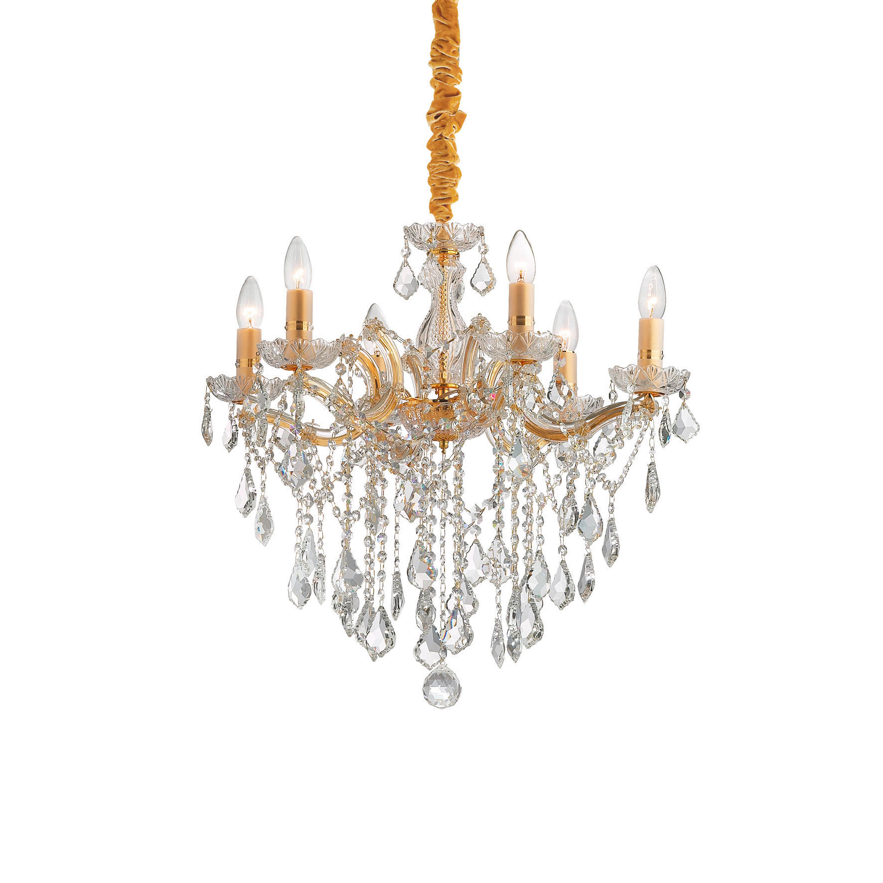 KRONLEUCHTER Florian Oro 60/82-120 cm   - Messingfarben/Goldfarben, KONVENTIONELL, Glas/Naturmaterialien (60/82-120cm) - Ideal Lux