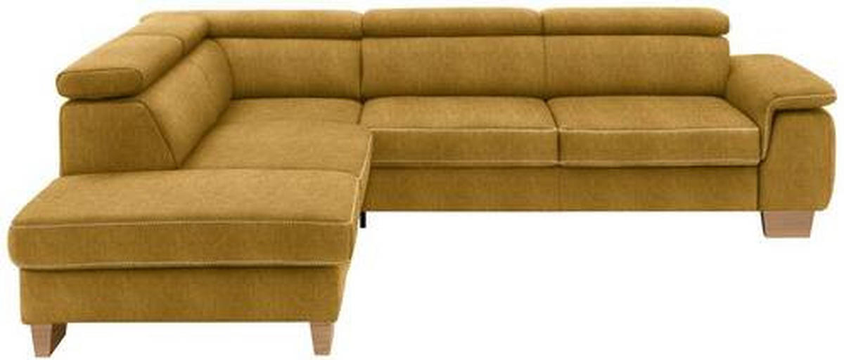 ECKSOFA in Mikrofaser Currygelb  - Currygelb/Eichefarben, Natur, Holz/Textil (226/273cm) - Beldomo System