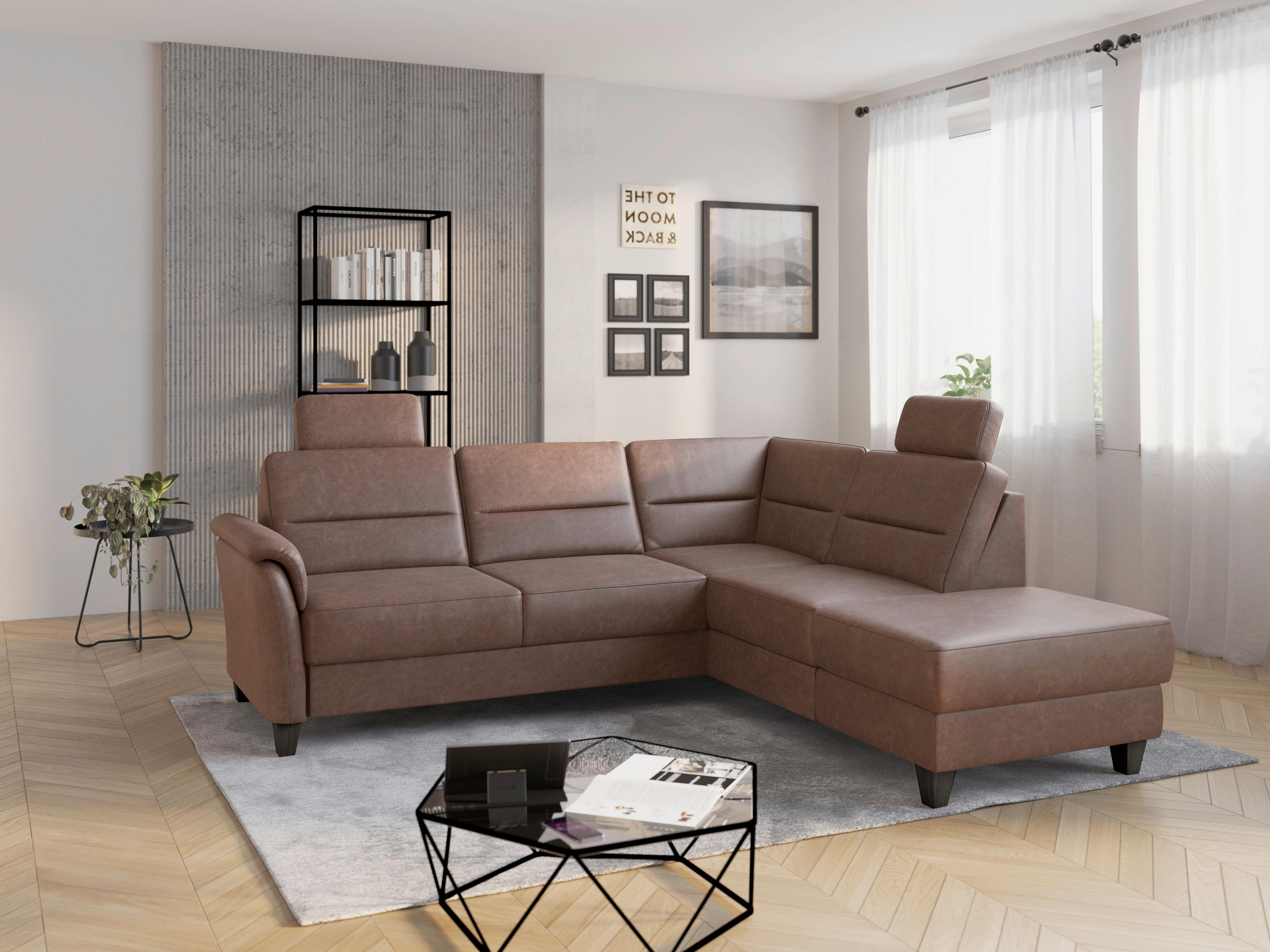 ECKSOFA in Mikrofaser Haselnussfarben  236/212 cm  - Wengefarben/Haselnussfarben, KONVENTIONELL, Holz/Textil (236/212cm) - Sit & More