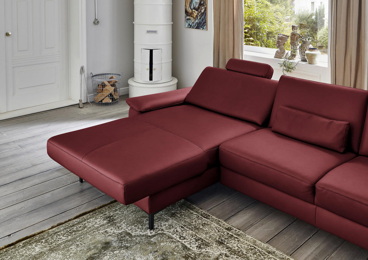 ECKSOFA in Echtleder Rot  - Rot/Schwarz, Design, Leder/Metall (176/334cm) - Dieter Knoll