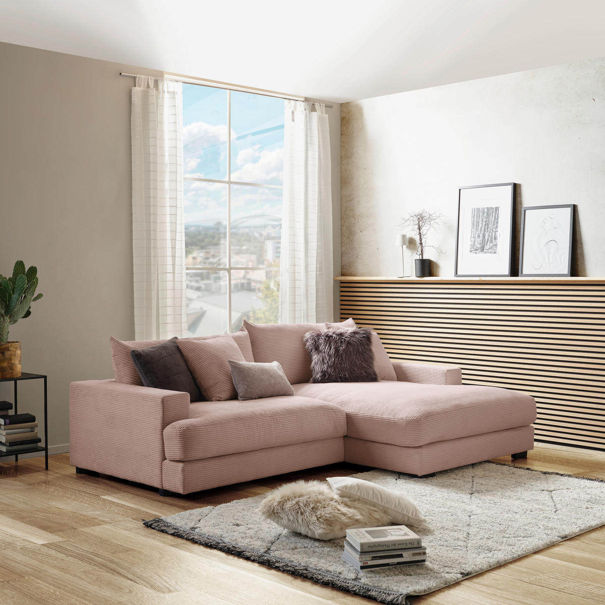 ECKSOFA Rosa Cord  - Schwarz/Rosa, MODERN, Textil (265/180cm) - P & B