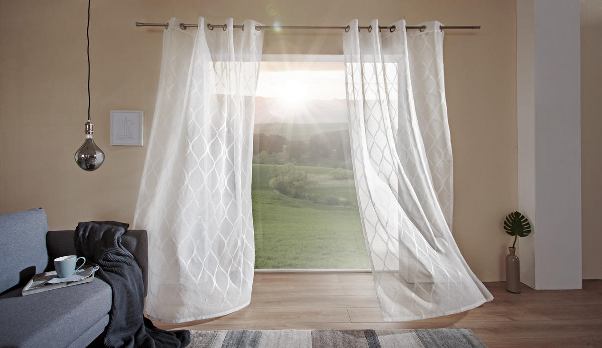 ZÁVĚS S OČKY, poloprůhledné, 140/245 cm - bílá, Design, textil (140/245cm) - Esposa