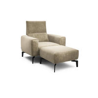 Sessel inkl. Hocker Samt    - Schwarz/Naturfarben, Design, Textil/Metall (110/85/86-94cm) - SENSOO