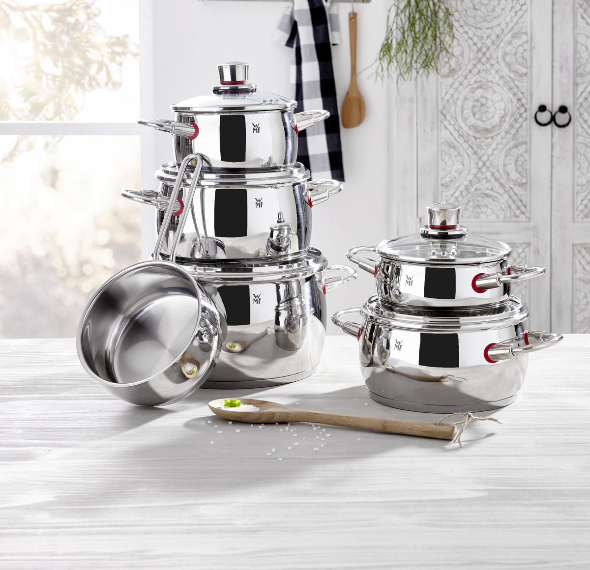 KOCHTOPFSET Quality One 6-teilig  - Silberfarben, Basics, Glas/Metall (53,2/31/28,5cm) - WMF