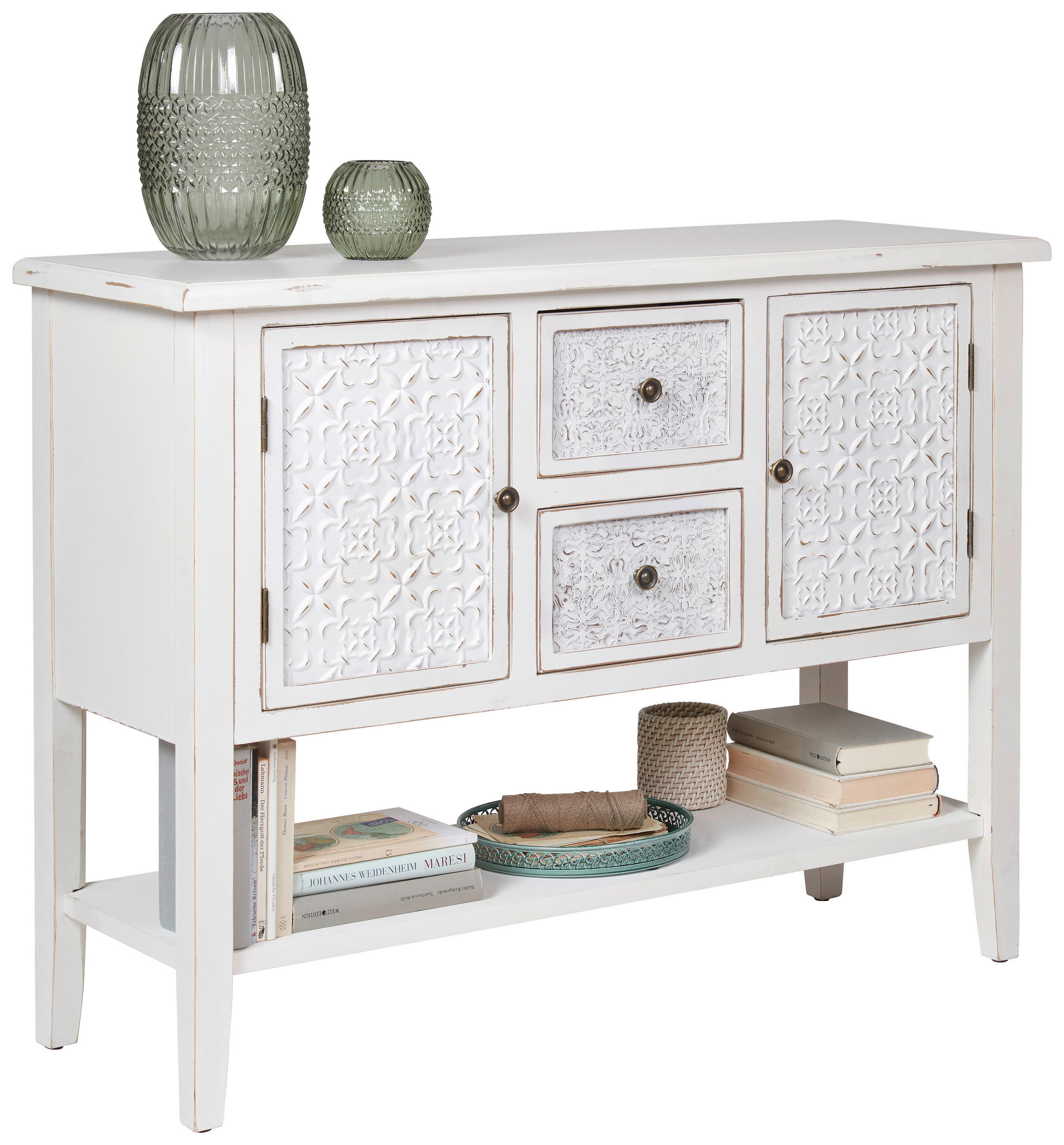 KOMODA, jedľa, biela, 107/82/38 cm - medená/biela, Lifestyle, kov/drevo (107/82/38cm) - Landscape