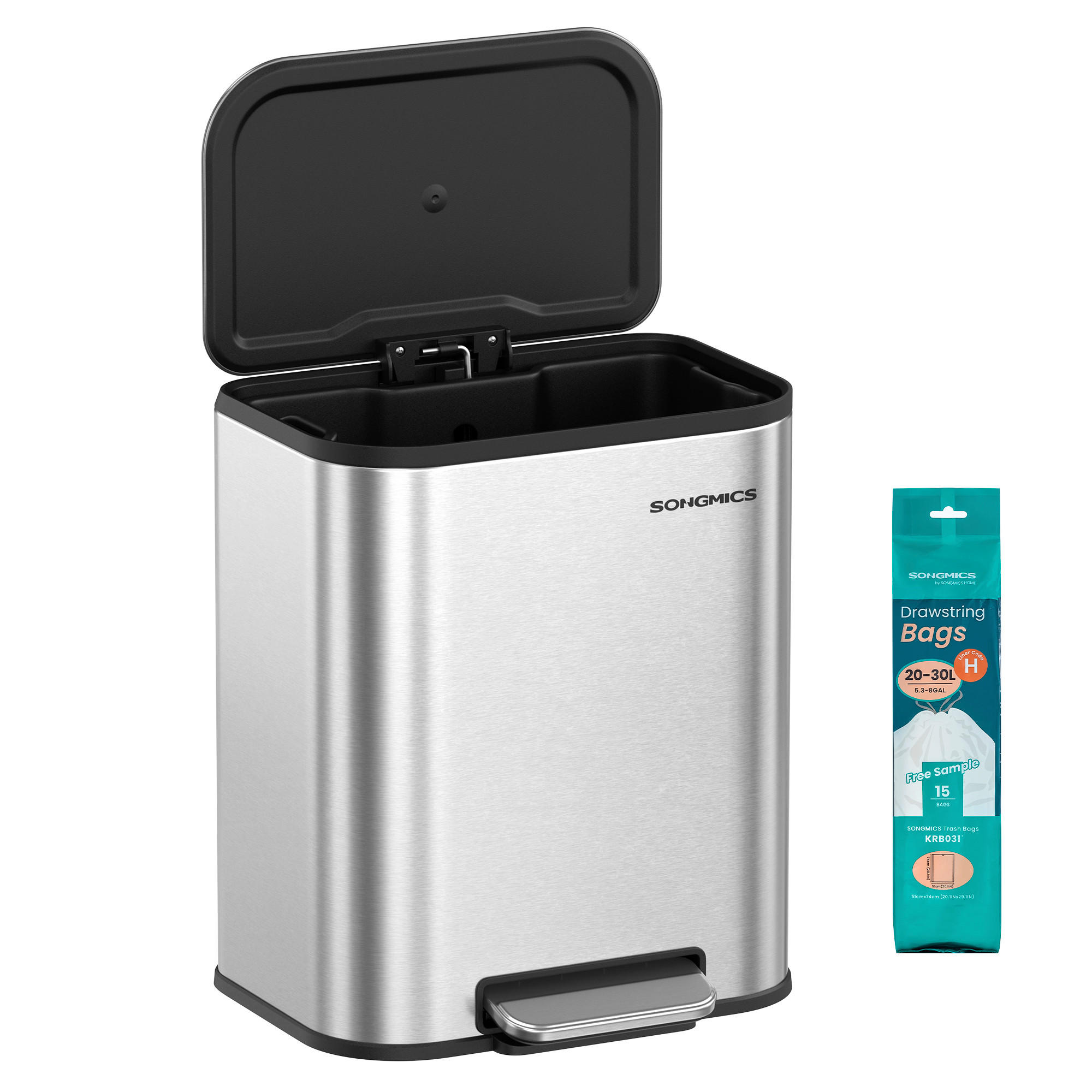 ABFALLSAMMLER 20 l  Metall, Kunststoff  - Silberfarben/Schwarz, Basics, Kunststoff/Metall (36,6/42,5/30cm)
