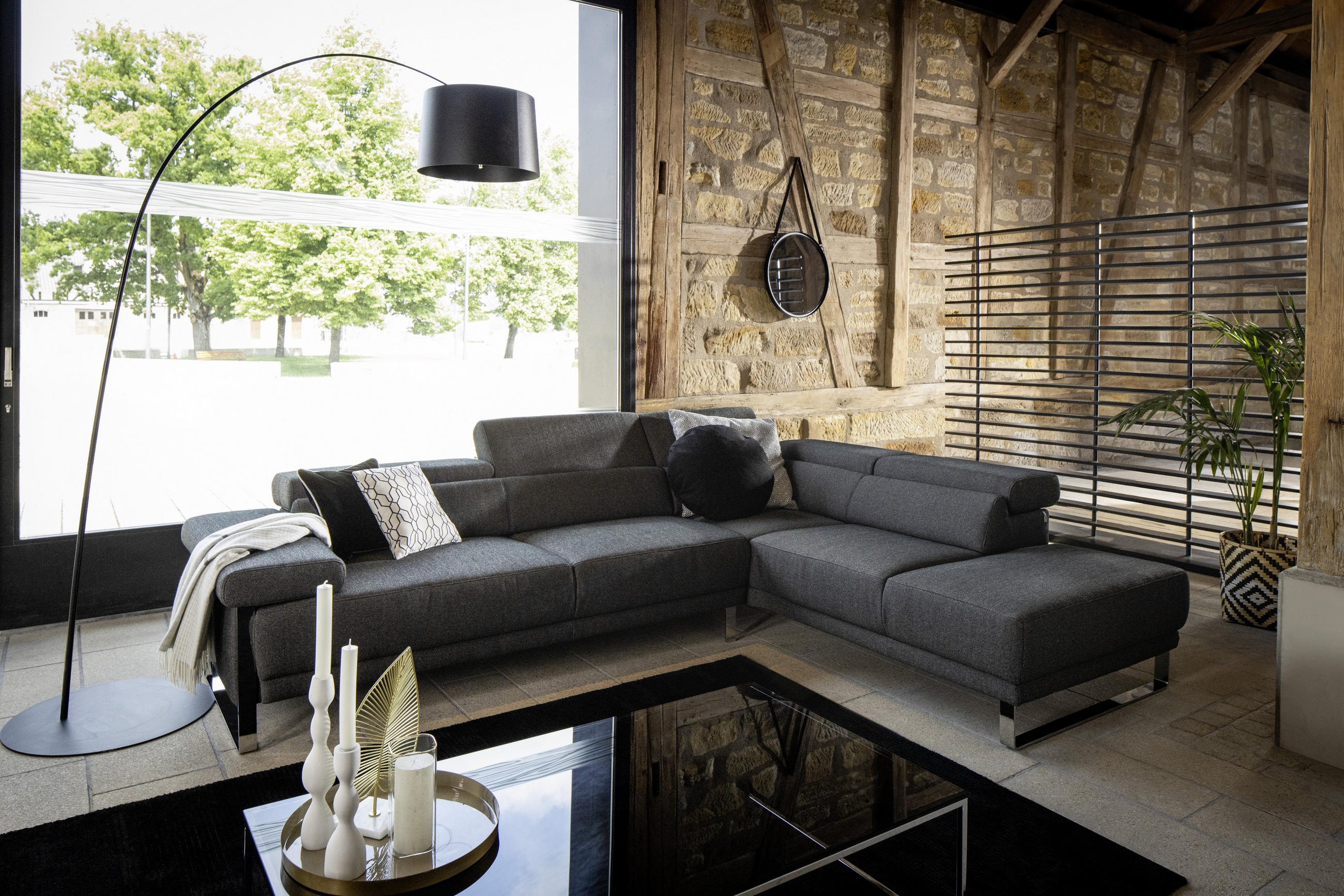 ECKSOFA Schwarz Chenille  - Chromfarben/Schwarz, KONVENTIONELL, Textil/Metall (281/230cm) - W.Schillig