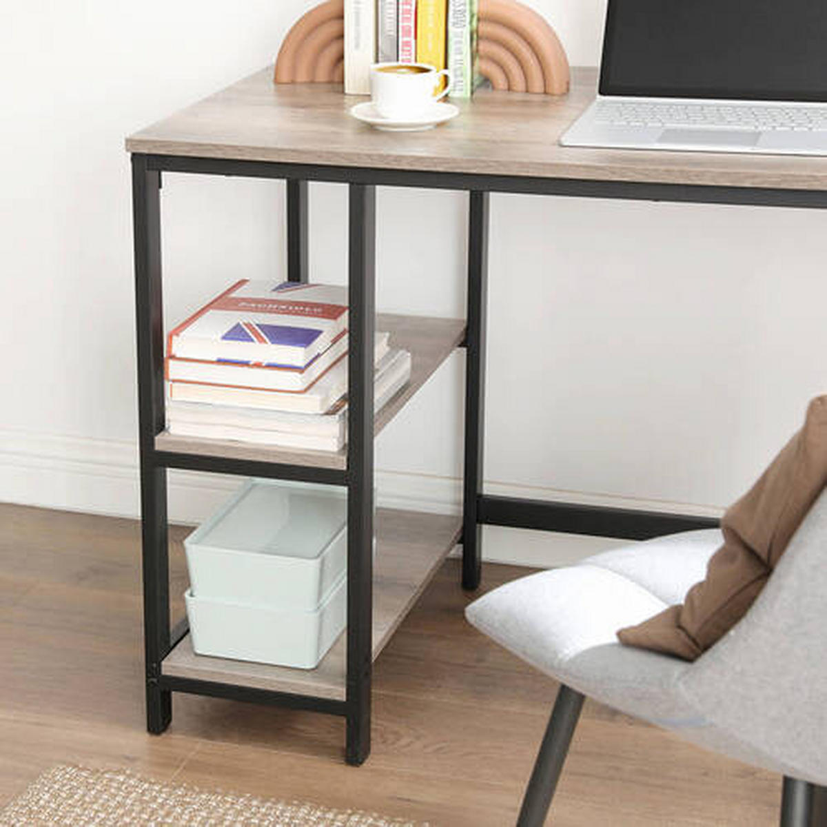 SCHREIBTISCH 120/60/75 cm  in Greige  - Greige/Schwarz, Basics, Holzwerkstoff/Metall (120/60/75cm) - Boxxx
