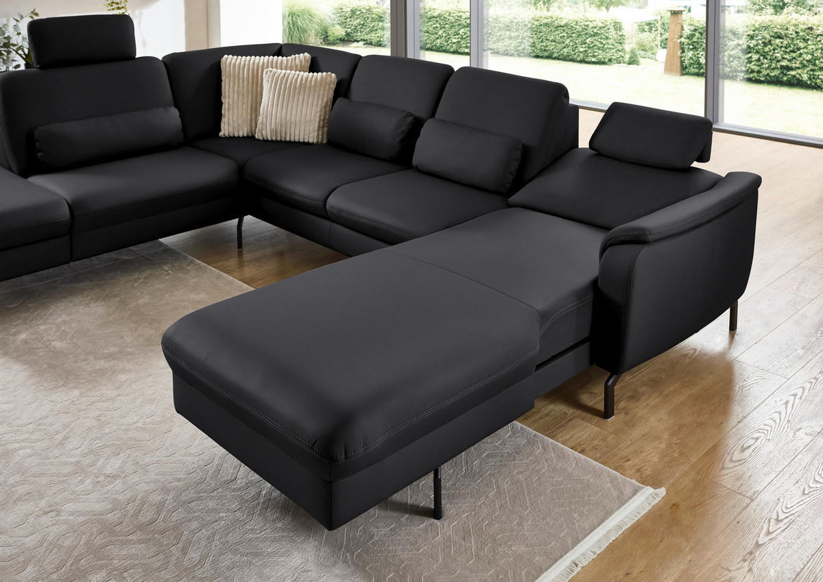 WOHNLANDSCHAFT Beldomo premium in Echtleder Anthrazit  - Anthrazit/Schwarz, KONVENTIONELL, Leder/Metall (224/306/168cm) - Beldomo Premium