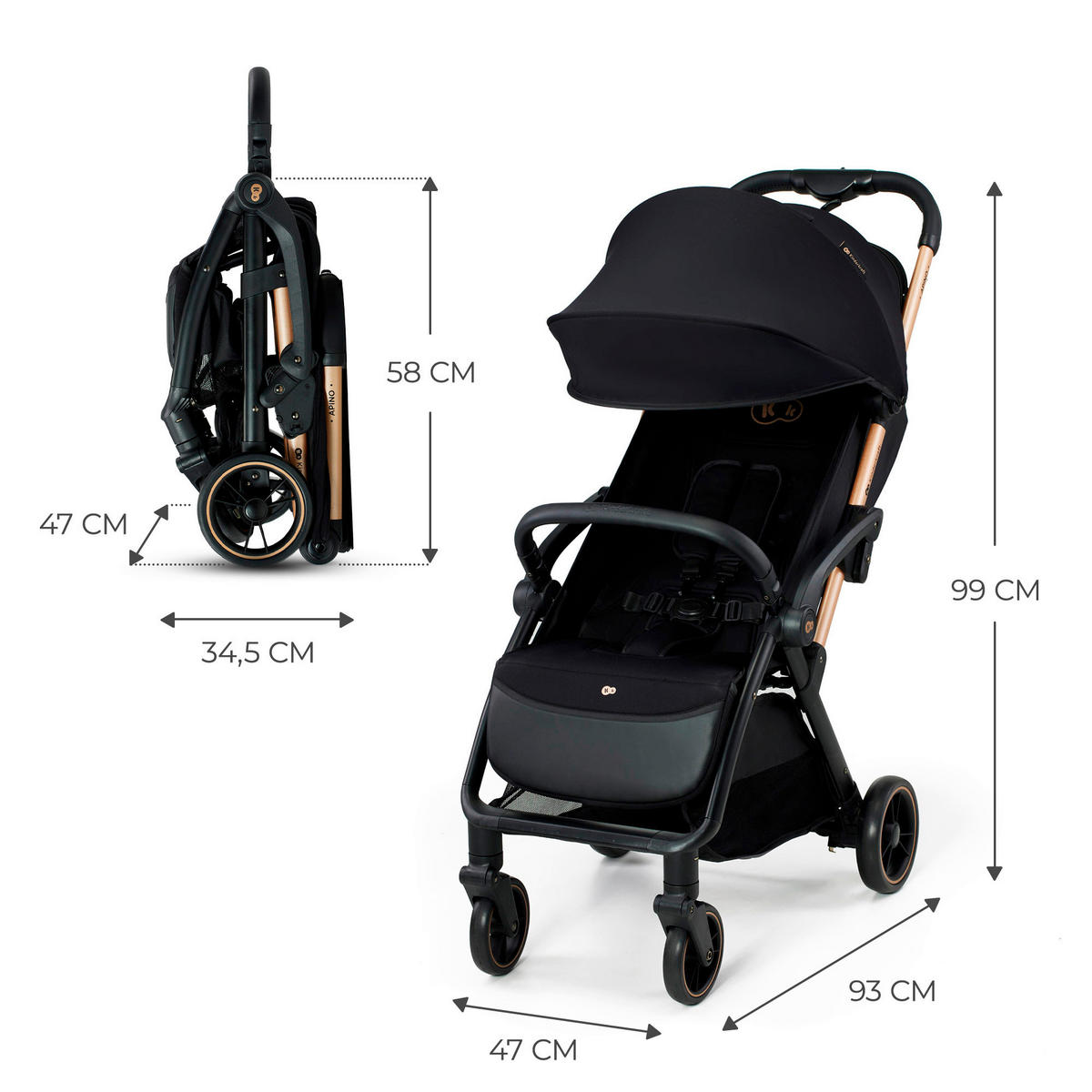 BUGGY Apino  - Goldfarben/Schwarz, Basics (47/99/93cm) - Kinderkraft