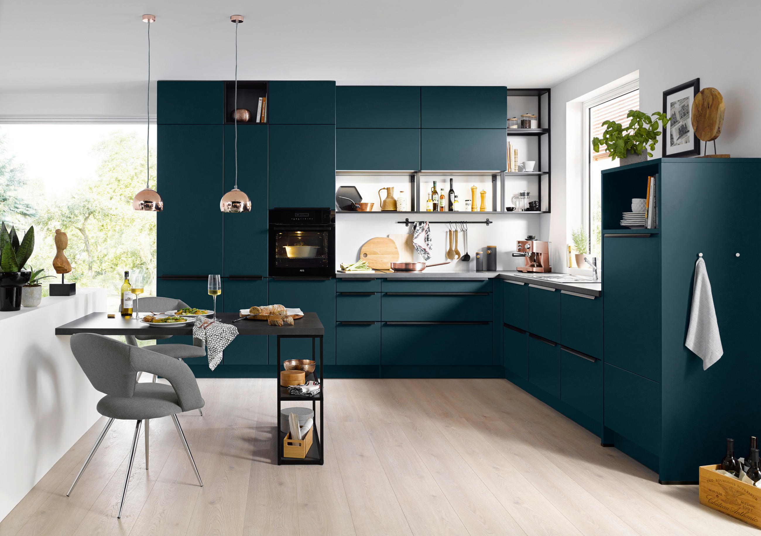 EINBAUKÜCHE SILVIA  - Dunkelblau, Design, Holzwerkstoff - Novel