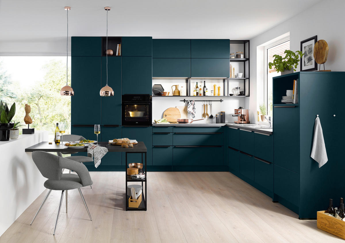 EINBAUKÜCHE SILVIA  - Dunkelblau, Design, Holzwerkstoff - Novel