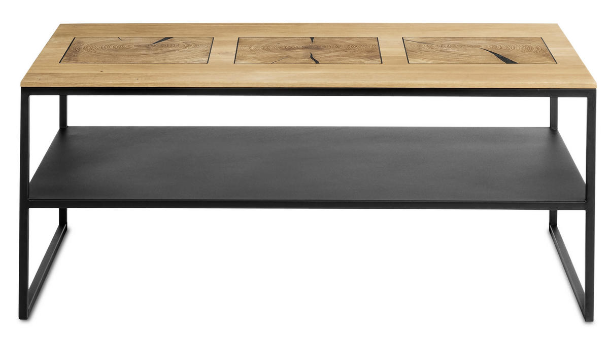 COUCHTISCH Wildeiche massiv, vollmassiv, Hartholz 100/60/41 cm rechteckig Wildeiche  - Wildeiche/Schwarz, Design, Holz/Metall (100/60/41cm) - Johann Jakob