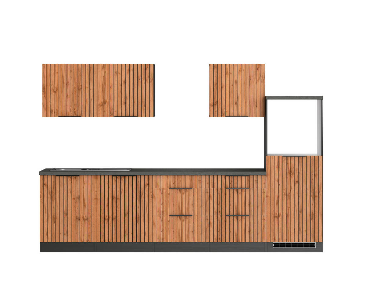 KÜCHENLEERBLOCK 300 cm   in Graphitfarben, Eiche Wotan  - Schieferfarben/Eiche Wotan, Basics, Holzwerkstoff/Metall (300cm) - Held