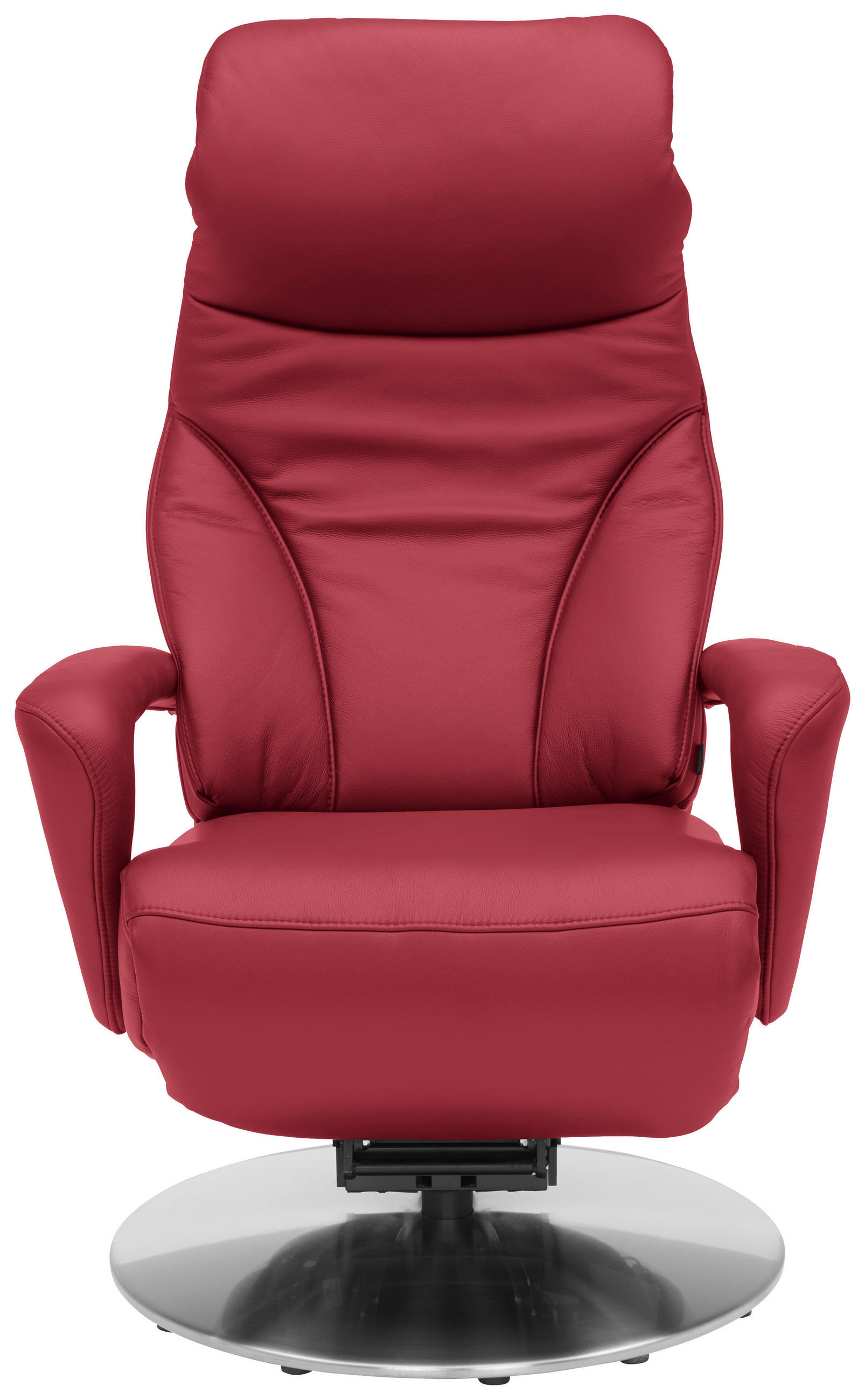 RELAXSESSEL Echtleder Nackenstütze, Relaxfunktion, Kopfteilverstellung, Fußteilverstellung    - Edelstahlfarben/Rot, Design, Leder/Metall (75/117/88cm) - Dieter Knoll
