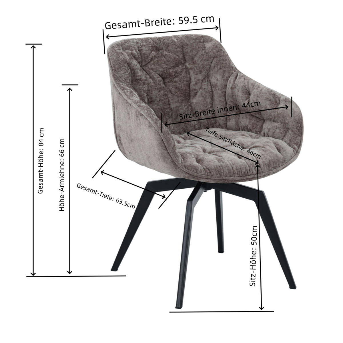KAROSSZÉK fekete, világosbarna  - fekete/világosbarna, Modern, textil/fém (59,5/84/63,5cm) - Livetastic