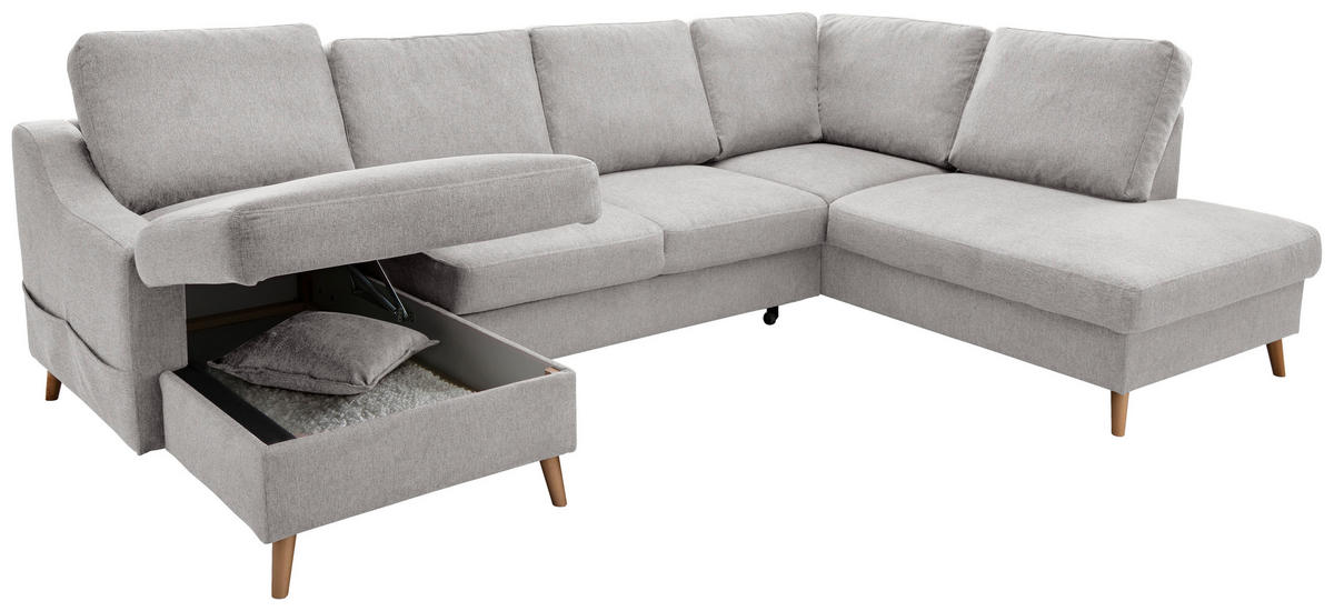 WOHNLANDSCHAFT in Chenille Grau  - Naturfarben/Grau, KONVENTIONELL, Holz/Textil (150/301/200cm) - Livetastic