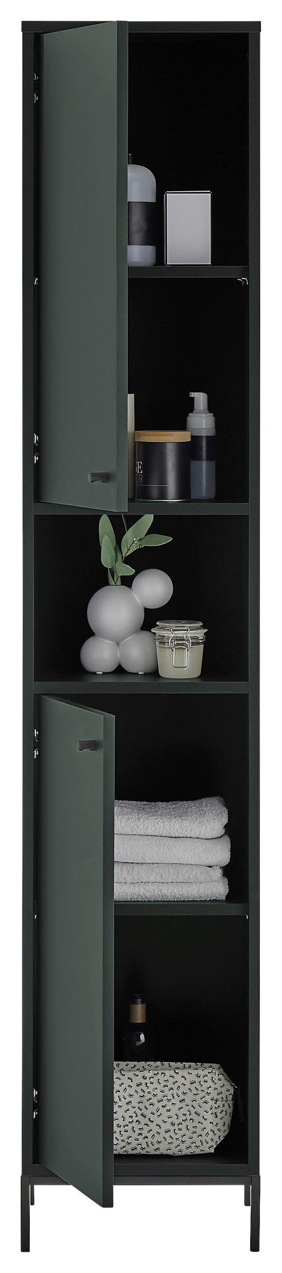 HOCHSCHRANK 38/197/32 cm  - Dunkelgrün/Schwarz, KONVENTIONELL, Holzwerkstoff/Metall (38/197/32cm) - Xora