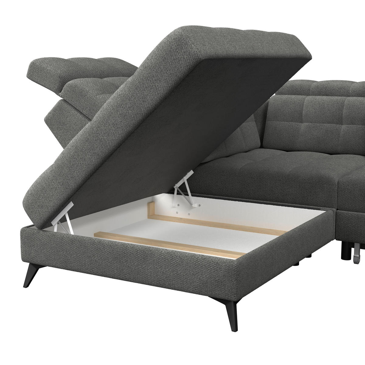 ECKSOFA Velours Anthrazit  - Anthrazit/Schwarz, Romantik / Landhaus, Textil/Metall (228/289cm) - MID.YOU