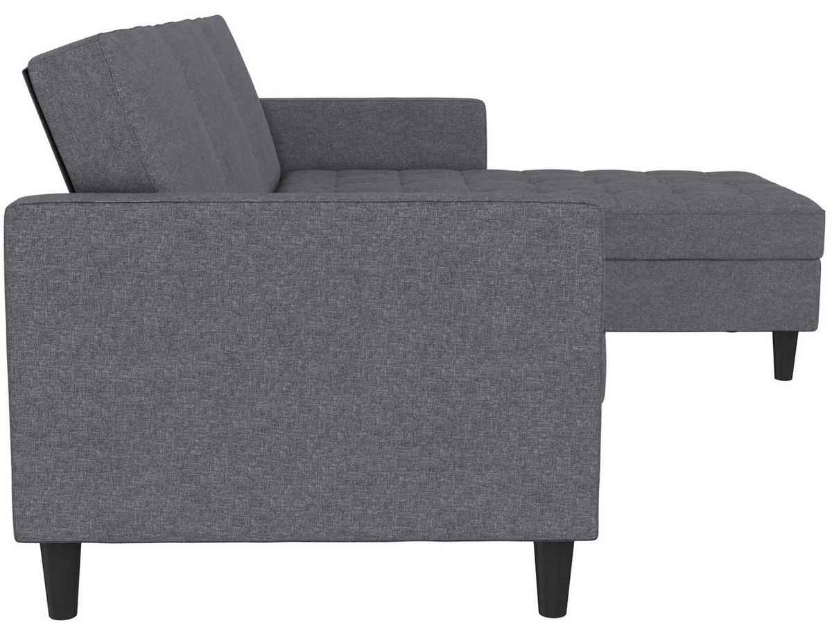 ECKSOFA PALERMO Grau Webstoff, Leinenoptik Schlaffunktion, Stauraum  - Schwarz/Grau, Basics, Kunststoff/Textil (213/154cm) - Livetastic
