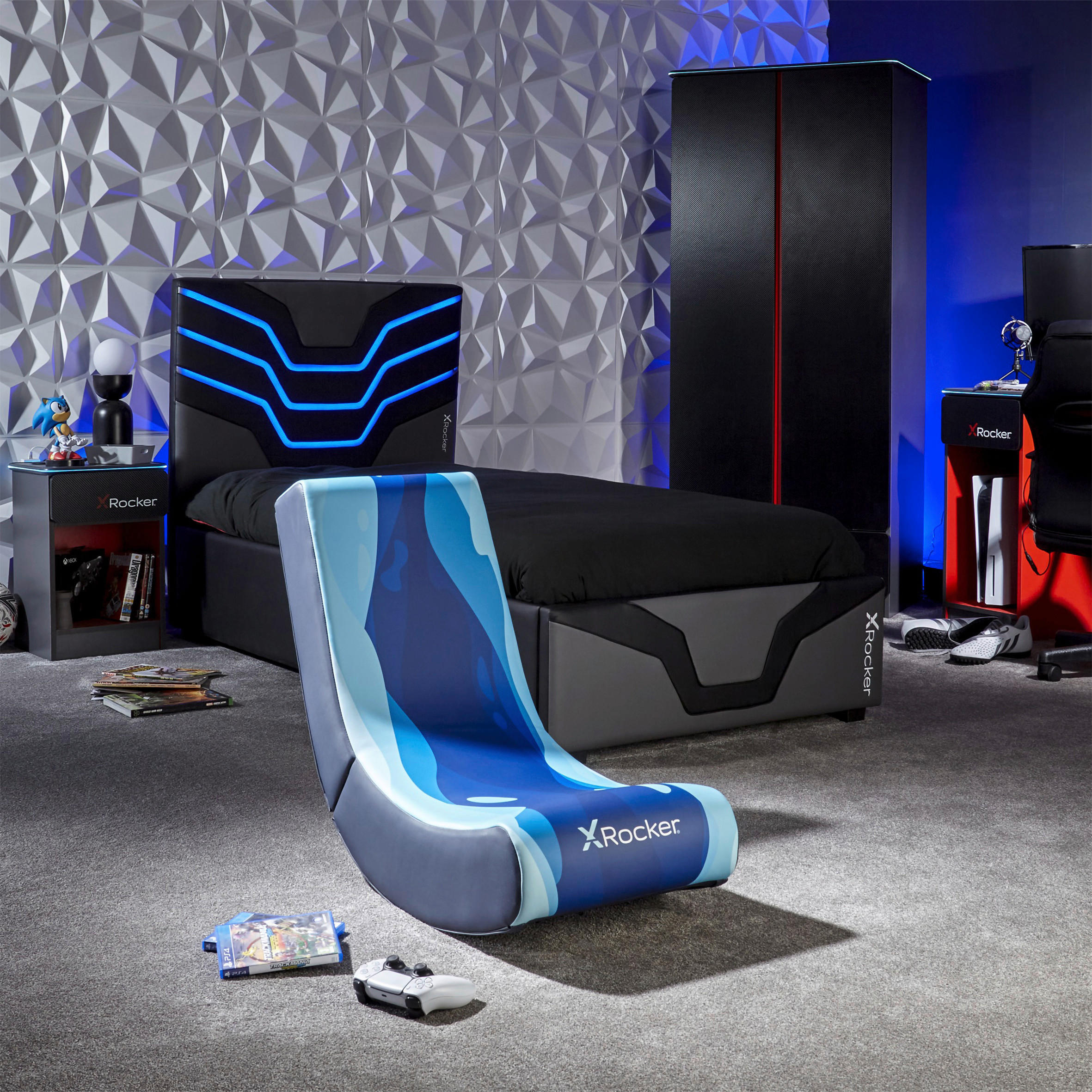 GAMINGSESSEL Blau Textil   - Blau, MODERN, Textil (41/65/85cm) - X Rocker