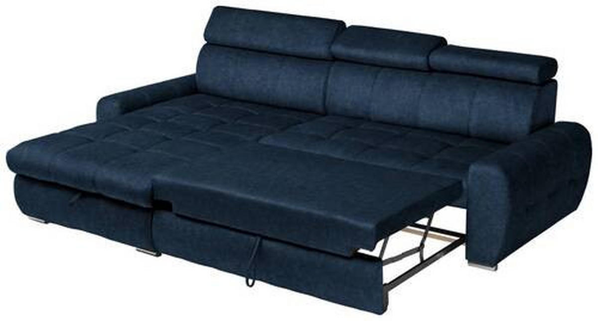 ECKSOFA in Velours Dunkelblau  - Chromfarben/Dunkelblau, Design, Kunststoff/Textil (173/276cm) - Stylife