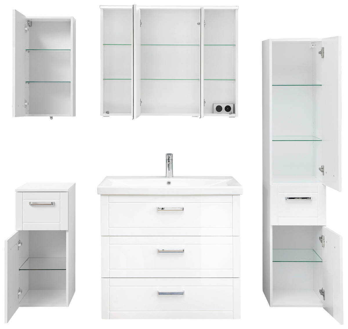 BADEZIMMER 6-teilig  in 160 cm  - Chromfarben/Weiß Hochglanz, MODERN, Glas/Keramik (160cm) - Sadena