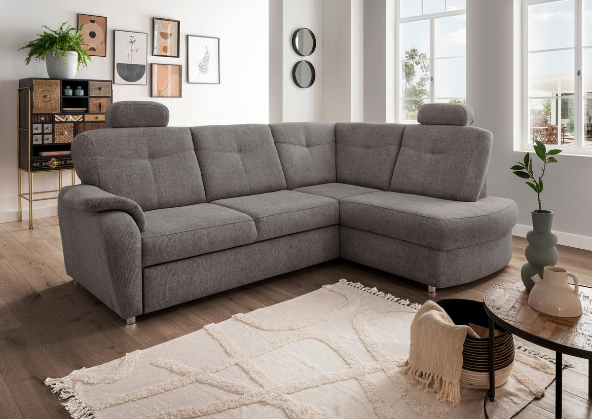 ECKSCHLAFSOFA in Chenille Graubraun  - Chromfarben/Graubraun, Modern, Kunststoff/Textil (264/180cm) - Livetastic